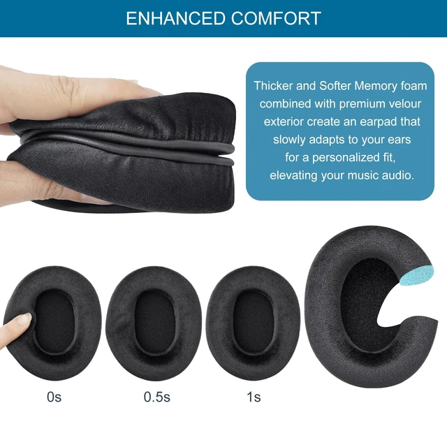 Alt view image 4 of 7 - Upgrade Velour Replacement Ear Pads for Sennheiser HD280 / HD280-Pro -Black Also for HD280-13 / HD281/ HMD280/ HMD280 Pro/ HMD280-13/ HMD281/ HMD281 Pro Headphone, Earpads Cushions with Memory Foam
