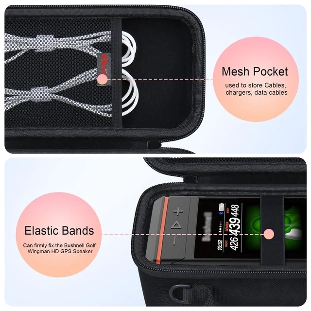 Alt view image 3 of 7 - Carrying Case for Bushnell Golf Wingman HD GPS Speaker, Black+ Golf GPS Speaker and Handheld GPS Rangefinder Hard Travel Bag, with Mesh Pocket Handle Double Zipper, for Protective Storage