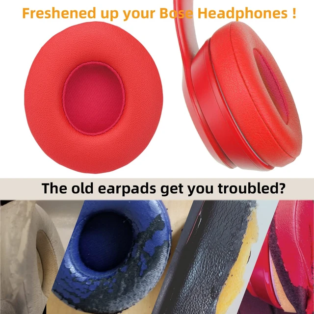 Alt view image 3 of 7 - Replacement Ear Pads for Beats Solo 2 and Solo 3 Headphones, Red Solo2 & Solo3 Earpads Cushions with Noise Isolation Memory Foam and Softer Protein Leather