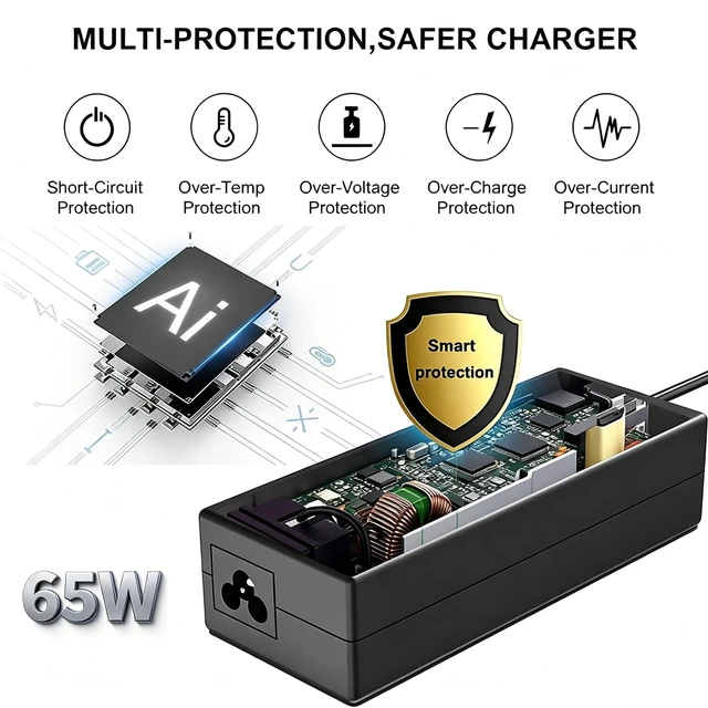 Alt view image 5 of 7 - Universal 65W USB-C Laptop Charger Compatible with HP Chromebook Lenovo Acer Asus Google Computer Chromebook Charger Type C Power AC Adapter