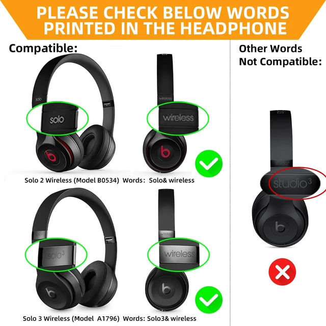 Alt view image 2 of 7 - Replacement Ear Pads for Beats Solo 2 & Solo 3 Headphones, Black Solo2 & Solo3 Earpads Cushions with Noise Isolation Memory Foam and Softer Protein Leather