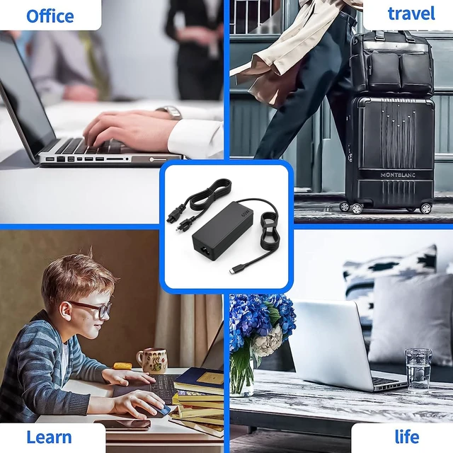 Alt view image 7 of 7 - Universal 65W USB-C Laptop Charger Compatible with HP Chromebook Lenovo Acer Asus Google Computer Chromebook Charger Type C Power AC Adapter