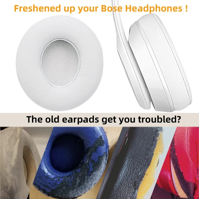 Alt view image 3 of 7 - Replacement Ear Pads for Beats Solo 2 and Solo 3 Headphones, White Solo2 & Solo3 Earpads Cushions with Noise Isolation Memory Foam and Softer Protein Leather