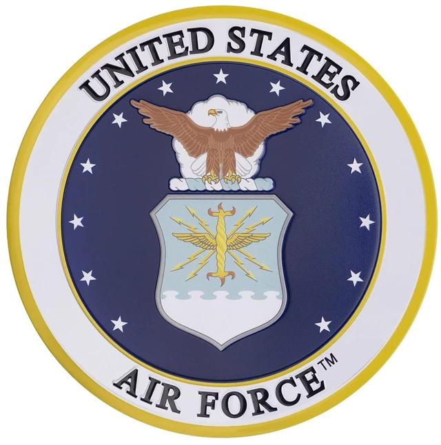 Main image of 4 Inch Round Embossed United States Air Force Shield Emblem Medallion, Metal Decal Adhesive Sticker, Peel and Stick Back, Honor Service Members, Veterans, Family, Pack of 1