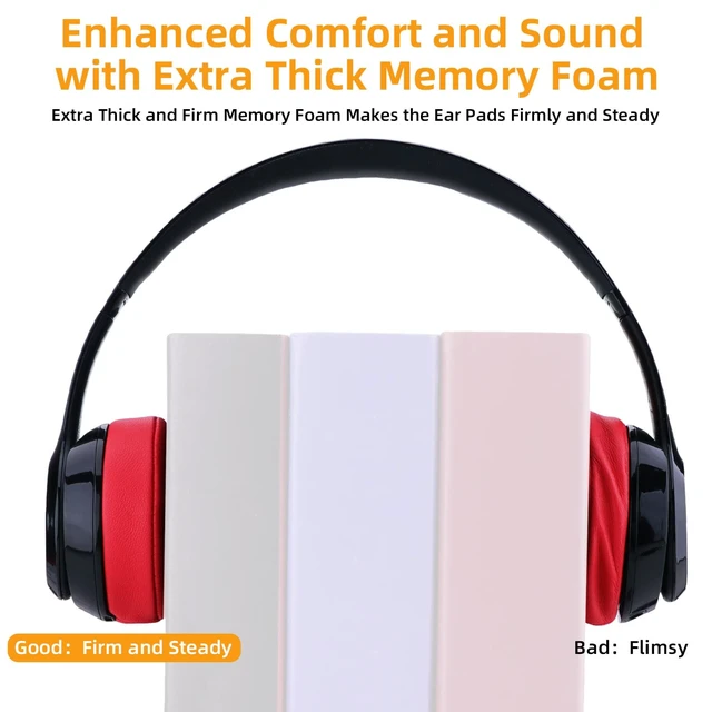 Alt view image 4 of 7 - Replacement Ear Pads for Beats Solo 2 & Solo 3 Headphones, Black Solo2 & Solo3 Earpads Cushions with Noise Isolation Memory Foam and Softer Protein Leather