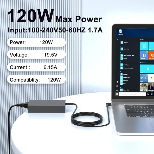 Alt view image 3 of 7 - 120W 19.5V 6.15A Power Supply 710415-001 L41856-001 Fit for HP USB-C Dock G5 5TW10UT 5TW10AA 5TW10AA#ABB 5TW10UT#ABA Universal Dock G2 5TW13AA HP Docking Station L41856-001 Power Cord