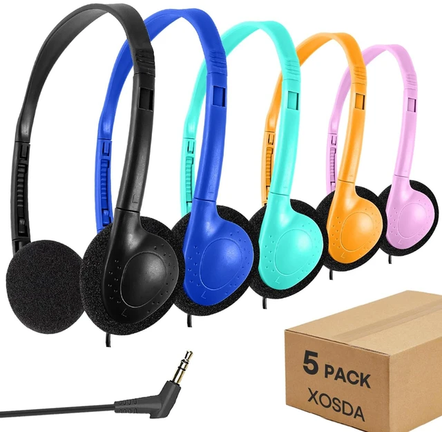 Main image of 5 Pack Classroom Bulk Headphones for School Kids, Wholesale Class Set Wired Earphones for Students Children Toddler Teens Boys Girls and Adult (LS04, 5 Mixed)