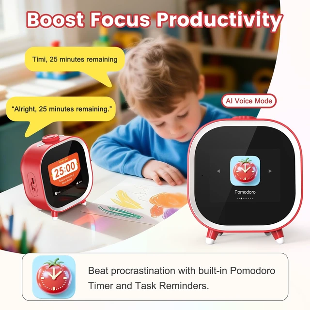 Alt view image 4 of 7 - AI Companion Alarm Clock for Kids,White Elephant Gift &Top Teen Stocking Stuffer for Ages 3-18,Builds Daily Routines,Fights Procrastination with Visual Pomodoro Timer,Stocking Stuffers for Teen