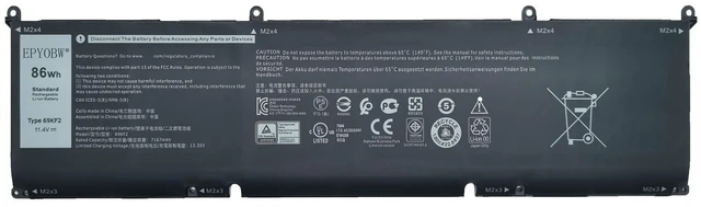 Main image of 69KF2 Laptop Battery 86Wh 7167mAh 11.4V 0P8P1P 0DVG8M 70N2F Compatible with Dell Alienware M15 R3 R4 R5 R6 R7 / M16 R1 / M17 R3 R4 / XPS 9500 9510 / Inspiron 15 7510 Series