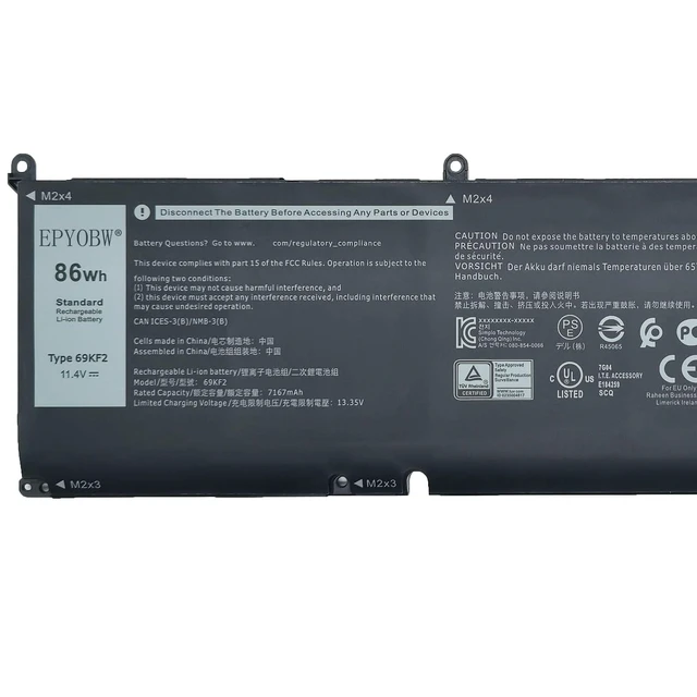 Alt view image 2 of 5 - 69KF2 Laptop Battery 86Wh 7167mAh 11.4V 0P8P1P 0DVG8M 70N2F Compatible with Dell Alienware M15 R3 R4 R5 R6 R7 / M16 R1 / M17 R3 R4 / XPS 9500 9510 / Inspiron 15 7510 Series