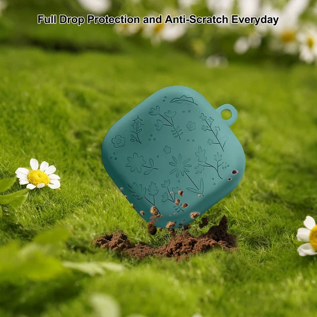 Alt view image 3 of 5 - for Samsung Galaxy Buds 4 Case/Galaxy Buds 4 Pro Case Cover,Cute Engraved Flower Cover for Samsung Galaxy Buds 4/4 Pro,Silicon Skin with Girly Floral Keychain&Cleaing Pen Women Girls-Green