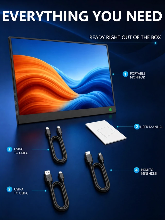 Alt view image 7 of 7 - Portable Monitor, 15.6'' 1080P USB C HDMI Portable Second External Monitor 60Hz IPS HDR Ultra-Thin Dual USB-C HDMI Portable External Screen for Laptop