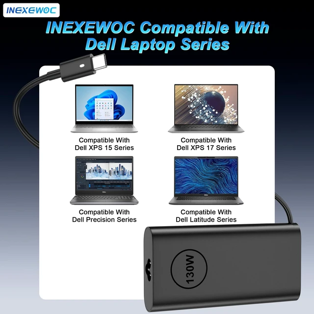 Alt view image 6 of 7 - 130W USB C Laptop Charger Compatible with Dell XPS 15 17 2in1 9575 9500 9520 9700 Precision 3560 5550 5530 5750 5560 5570 Latitude 9510 9410 7210 7310 7410 5510Type C AC Adapter Power Cord
