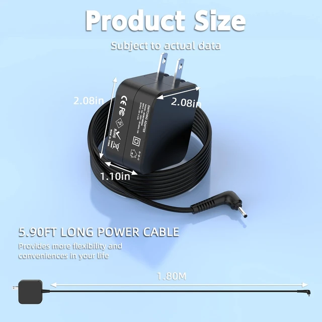 Alt view image 7 of 7 - 26W Charger Compatible with Samsung Chromebook 3 2 303C Series, 12V 2.2A Laptop Power Supply Adapter with 6ft Cable, 2.5x0.7mm Round Tip