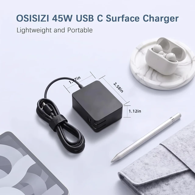 Alt view image 3 of 6 - 45W Surface Pro Charger USB C Wall Charger for Microsoft Surface Pro Fit for Microsoft Surface Pro 12" Copilot + PC, Surface Pro 13"Surface Laptop 13" Snapdragon X Plus, USB C Power Adapter