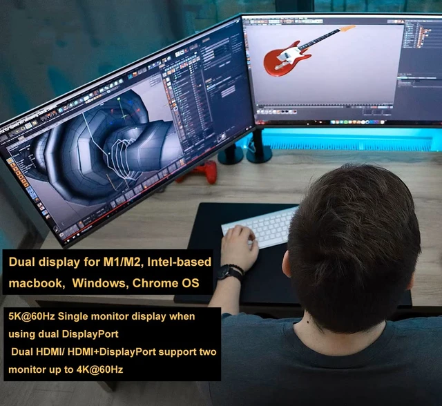 Alt view image 4 of 7 - USB 3.0 Dual 4K@60Hz Laptop Docking Station for Thunderbolt 5/4/3, USB-C/A Windows, MacOS(Mac M1-M5,MacBook Neo), ChromeOS (2X HDMI, 2X Display Port, LAN, 6 USB 3.0, Audio)