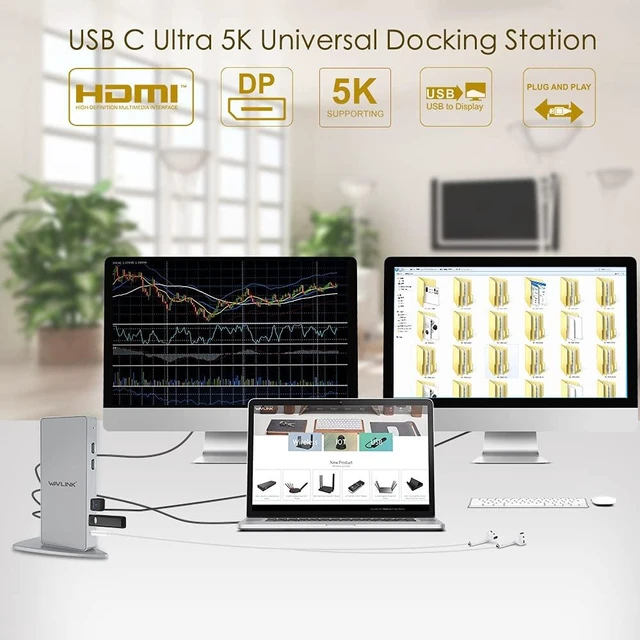 Alt view image 7 of 7 - USB 3.0 Dual 4K@60Hz Laptop Docking Station for Thunderbolt 5/4/3, USB-C/A Windows, MacOS(Mac M1-M5,MacBook Neo), ChromeOS (2X HDMI, 2X Display Port, LAN, 6 USB 3.0, Audio)