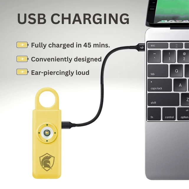 Alt view image 4 of 4 - Personal Safety Alarm Rechargeable (Yellow)