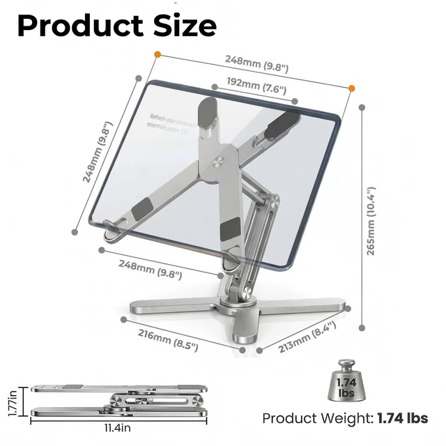 Alt view image 6 of 6 - 360 Rotating Laptop Stand Riser, Foldable for Desk, Silver Aluminum Ergonomic Riser, Adjustable Height & Angle for Collaborative Work. Portable Fits MacBook & Laptops up to 16 inches