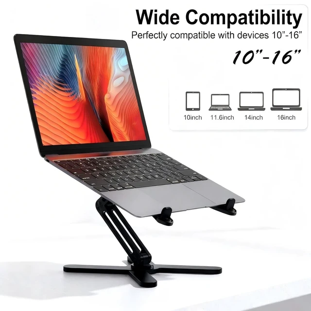 Alt view image 3 of 6 - 360 Rotating Laptop Stand Riser, Foldable for Desk, Black Aluminum Ergonomic Riser, Adjustable Height & Angle for Collaborative Work. Portable Fits MacBook & Laptops up to 16 inches