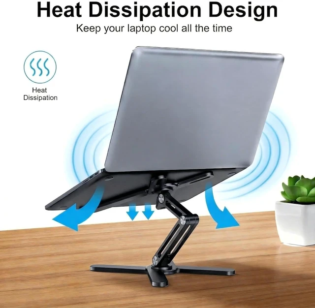 Alt view image 4 of 6 - 360 Rotating Laptop Stand Riser, Foldable for Desk, Black Aluminum Ergonomic Riser, Adjustable Height & Angle for Collaborative Work. Portable Fits MacBook & Laptops up to 16 inches