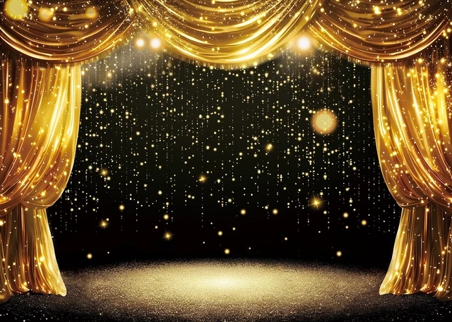 Alt view image 2 of 7 - Black Gold Backdrop Black Gold Curtains Glitter Spots Theater Stage Photography Background Adults Kids VIP Carnival Graduation Prom New Year Birthday Party Decorations Banner Photo Props (7x5FT)