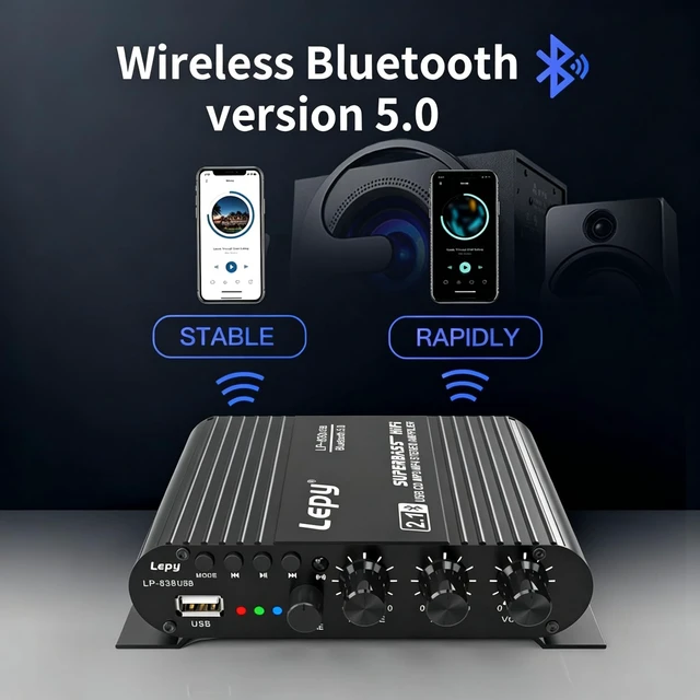 Alt view image 3 of 7 - Home Audio Amplifier Bluetooth 5.0 Stereo Receiver 2.1 Channel Subwoofer Amp Board with Treble/Bass/Sub Control HiFi Sound for Home Theater, Car & Karaoke, Includes Remote & Power Adapter