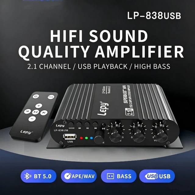 Alt view image 4 of 7 - Home Audio Amplifier Bluetooth 5.0 Stereo Receiver 2.1 Channel Subwoofer Amp Board with Treble/Bass/Sub Control HiFi Sound for Home Theater, Car & Karaoke, Includes Remote & Power Adapter