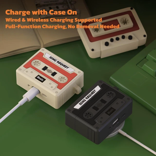 Alt view image 6 of 7 - Designer Retro Case Compatible with AirPods Pro/Pro 2, Music Cassette Tape Case Cover with Rope, Portable Soft Silicone Wireless Charging Earphone Shockproof Protector for Men Women (Orange)