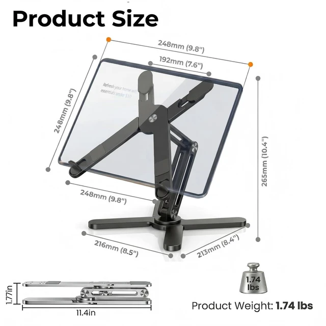 Alt view image 6 of 6 - 360 Rotating Laptop Stand Riser, Foldable for Desk, Black Aluminum Ergonomic Riser, Adjustable Height & Angle for Collaborative Work. Portable Fits MacBook & Laptops up to 16 inches