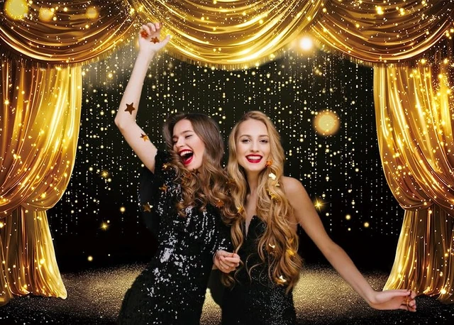 Alt view image 3 of 7 - Black Gold Backdrop Black Gold Curtains Glitter Spots Theater Stage Photography Background Adults Kids VIP Carnival Graduation Prom New Year Birthday Party Decorations Banner Photo Props (7x5FT)