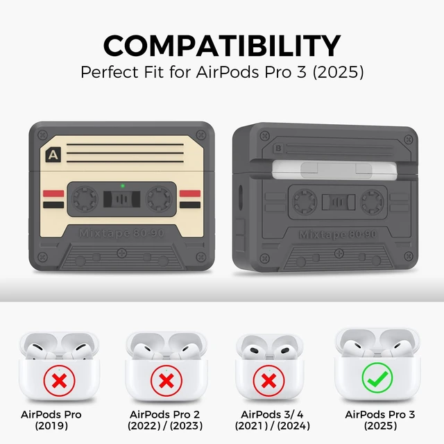 Alt view image 2 of 7 - for AirPods Pro 3 Case - 2025 Retro Silicone Mixtape Design Case for Apple AirPods Pro 3rd Generation, Cute Cassette Airpod pro 3 Case Cover for Men/Women (Deep Grey)
