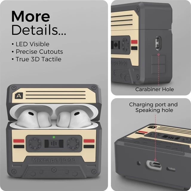 Alt view image 7 of 7 - for AirPods Pro 3 Case - 2025 Retro Silicone Mixtape Design Case for Apple AirPods Pro 3rd Generation, Cute Cassette Airpod pro 3 Case Cover for Men/Women (Deep Grey)
