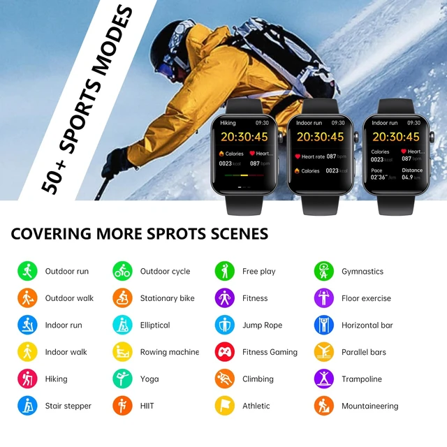 Alt view image 4 of 7 - Gen F300 Smart Health Fitness Watch Body Composition Estimation (Black) IP68 Waterproof for running swimming 130 Plus Sport Modes Sleep Tracker Heart Rate Blood Oxygen Monitor For Android iOS