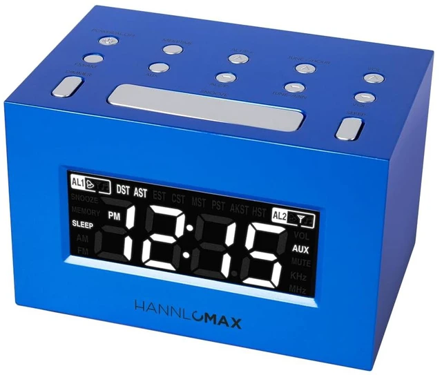 Main image of HX-111CR Alarm Clock Radio, AM/FM, Auto DST (Blue) AM/FM Radio, Digital Clock, Dual Alarm, White LED Display, Auto Time Set, Aux-in