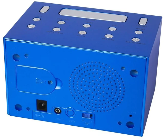 Alt view image 3 of 4 - HX-111CR Alarm Clock Radio, AM/FM, Auto DST (Blue) AM/FM Radio, Digital Clock, Dual Alarm, White LED Display, Auto Time Set, Aux-in