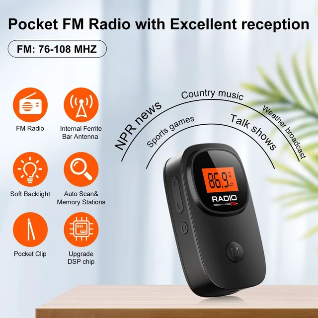 Alt view image 2 of 7 - MI06 Portable Pocket Mini FM Radio with Clip, 2*AAA Batteries Operated Excellent Reception, Clear LCD Display, Station Preset, Memory Favorite, Stereo Earphone for Walking Jogging Meeting