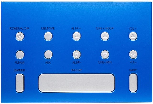 Alt view image 2 of 4 - HX-111CR Alarm Clock Radio, AM/FM, Auto DST (Blue) AM/FM Radio, Digital Clock, Dual Alarm, White LED Display, Auto Time Set, Aux-in