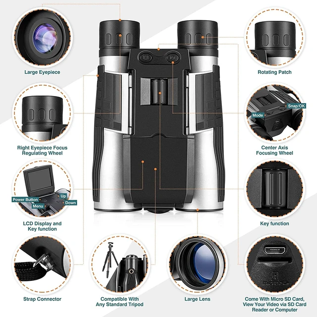 Alt view image 7 of 7 - Digital Binoculars with Camera 2.4" LCD 12x32, 48MP 2.5K Video Recorder Supports Photo & Video Recording, Perfect for Outdoor Birding, Hunting, Sports, Includes 32GB Card