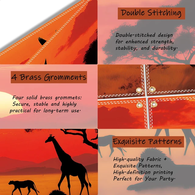 Alt view image 4 of 7 - 8×6ft African Safari Backdrop Safari Party Decoratins African Wild Animals Silhouette Photography Backdrop Tropical Forest Sunset Jungle Scenery Background Photo Booth with 32.8Ft Ribbon