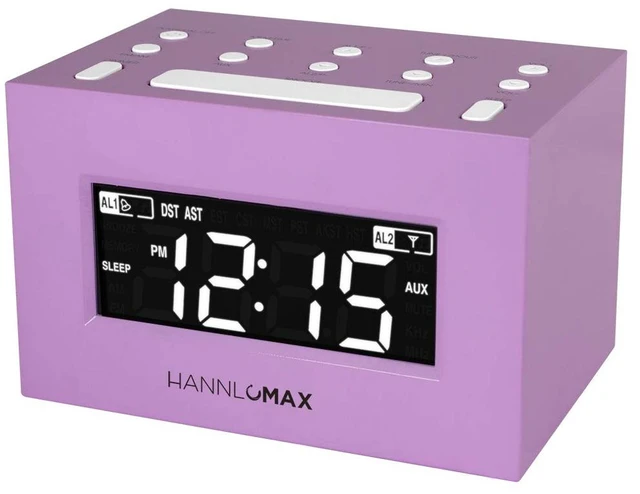 Main image of HX-111CR Alarm Clock Radio, AM/FM, Auto DST (Pink) AM/FM Radio, Digital Clock, Dual Alarm, White LED Display, Auto Time Set, Aux-in