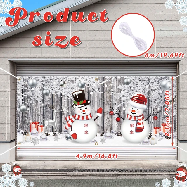 Alt view image 2 of 7 - Christmas Garage Door Cover 7 x 16 Ft, Snowman Backdrop Winter Snowman Snowflake Design, Weatherproof Material Outdoor Indoor, Easy Installation, Xmas Front Yard Display