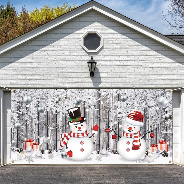 Alt view image 4 of 6 - Christmas Garage Door Cover 6 x 13 Ft, Snowman Nativity Banner Winter Snowman Design, Weatherproof Material Outdoor Indoor, Easy Installation, Festive Front Yard Display