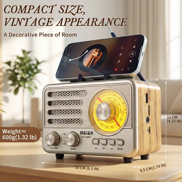 Alt view image 3 of 7 - Radio Portable AM FM SW Bluetooth Speaker Vintage Radios with Phone Stand Small Retro Radio Battery Powered for Vintage Decor Birthday Gifts for Women,Men,DadGold