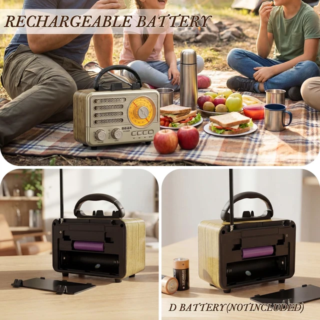 Alt view image 6 of 7 - Radio Portable AM FM SW Bluetooth Speaker Vintage Radios with Phone Stand Small Retro Radio Battery Powered for Vintage Decor Birthday Gifts for Women,Men,DadGold