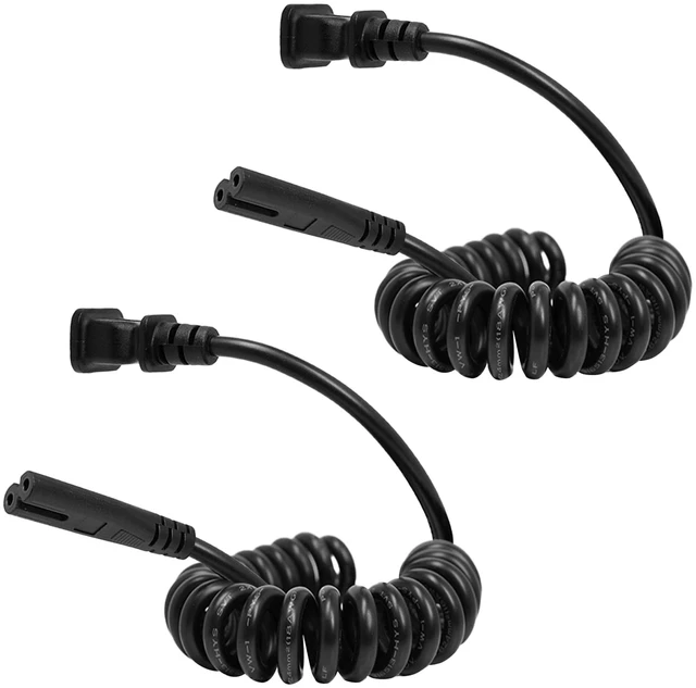 Main image of 2 Pack Coiled 2 Prong AC Power Cord 6.5 ft, Coiled UL Listed Figure 8 Power Cord Compatible with Samsung LG Sony Insignia Toshiba Hisense PS5, Non Polarized (NEMA 1-15P to IEC C7) Black