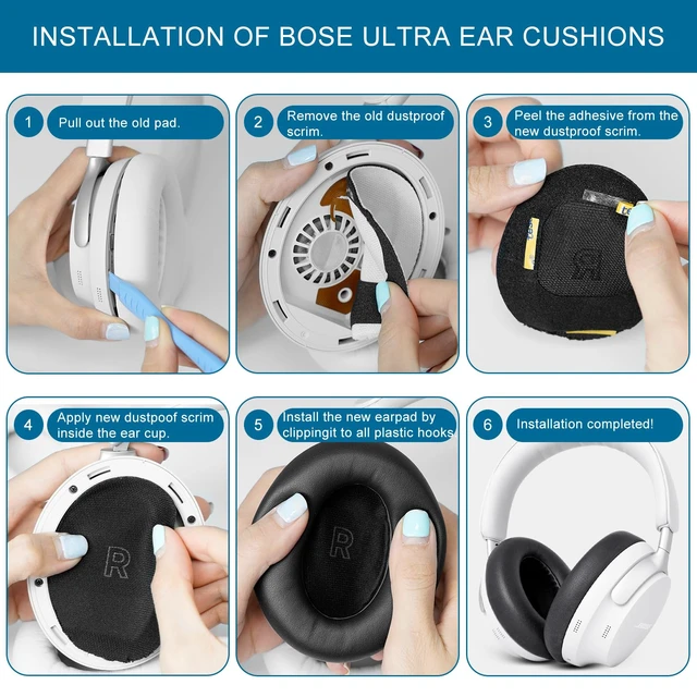 Alt view image 5 of 7 - Replacement Earpads for Bose QC Ultra Gen 1 & Gen 2, Black Ear Pads for Bose QuietComfort Ultra Gen 1 & Gen 2, Soft Protein Leather, High-density Memory Foam