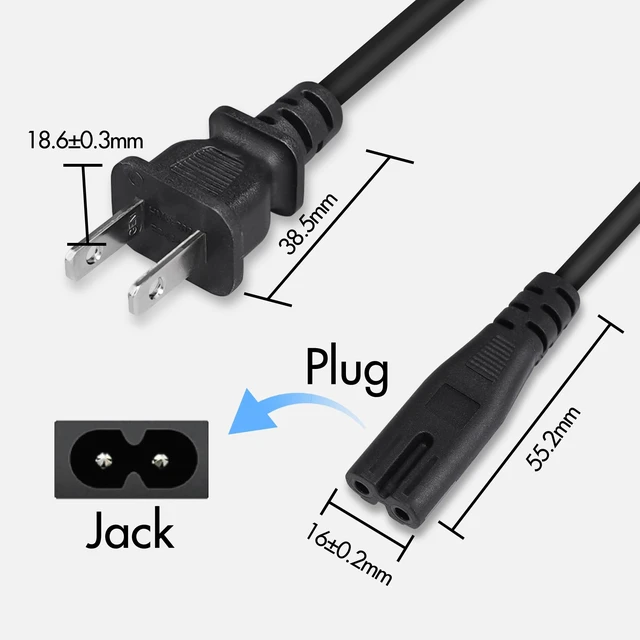 Alt view image 5 of 7 - 2 Pack Coiled 2 Prong AC Power Cord 6.5 ft, Coiled UL Listed Figure 8 Power Cord Compatible with Samsung LG Sony Insignia Toshiba Hisense PS5, Non Polarized (NEMA 1-15P to IEC C7) Black