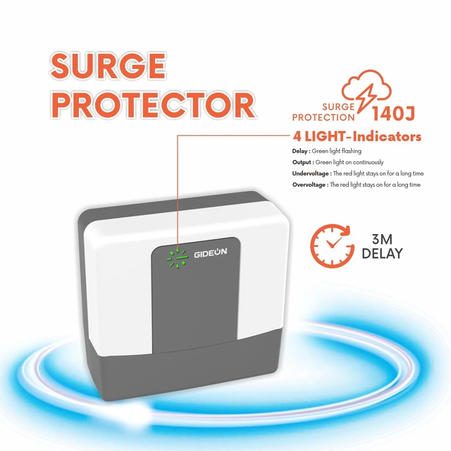 Alt view image 3 of 7 - 2-Outlet Surge Protector for Refrigerators & Home Appliances, Voltage Protector with Over/Under Voltage & Surge Protection, Time Delay, LED Indicator Lights, Grounded Wall Plug, 15A 120V 1800W