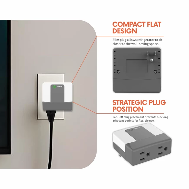Alt view image 4 of 7 - 2-Outlet Surge Protector for Refrigerators & Home Appliances, Voltage Protector with Over/Under Voltage & Surge Protection, Time Delay, LED Indicator Lights, Grounded Wall Plug, 15A 120V 1800W